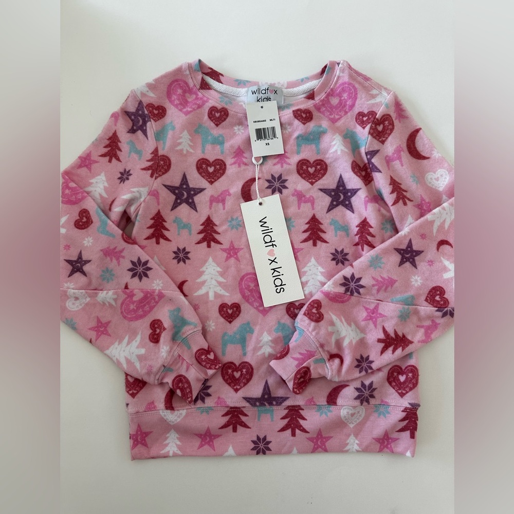 Wildfox Kids Pink and Red Holiday Shirt, Long Sleeves, Soft, NWT, 4Y